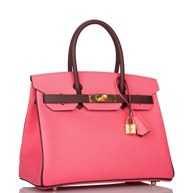Hermes Birkin 30cm Bi-Color Rose Azalee and Bordeaux Epsom Gold Hardware Main Image