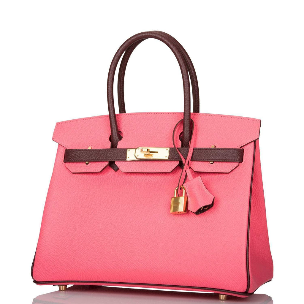 Hermes Birkin 30cm Bi-Color Rose Azalee and Bordeaux Epsom Gold Hardware