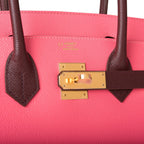 Hermes Birkin 30cm Bi-Color Rose Azalee and Bordeaux Epsom Gold Hardware