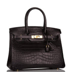 Hermes Birkin 30cm Black Matte Alligator Gold Hardware