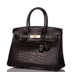 Hermes Birkin 30cm Black Matte Alligator Gold Hardware