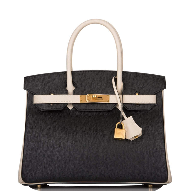 Hermes Birkin 30cm Brushed Gold Hardware Bi-Color Black and Craie Epsom Hover Image