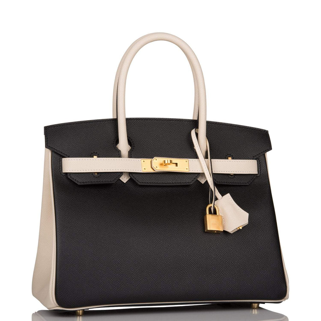 Hermes Birkin 30cm Brushed Gold Hardware Bi-Color Black and Craie Epsom