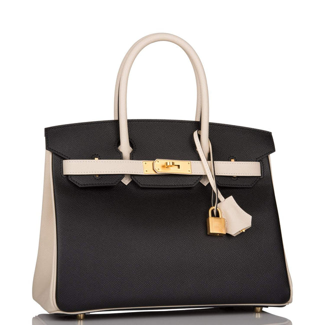 Hermes Birkin 30cm Brushed Gold Hardware Bi-Color Black and Craie Epsom Main Image