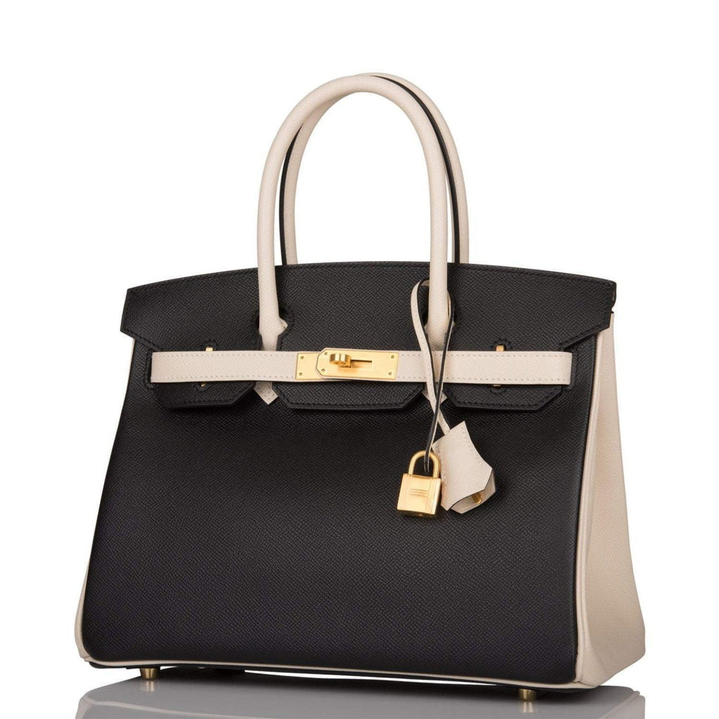 Hermes Birkin 30cm Brushed Gold Hardware Bi-Color Black and Craie Epsom