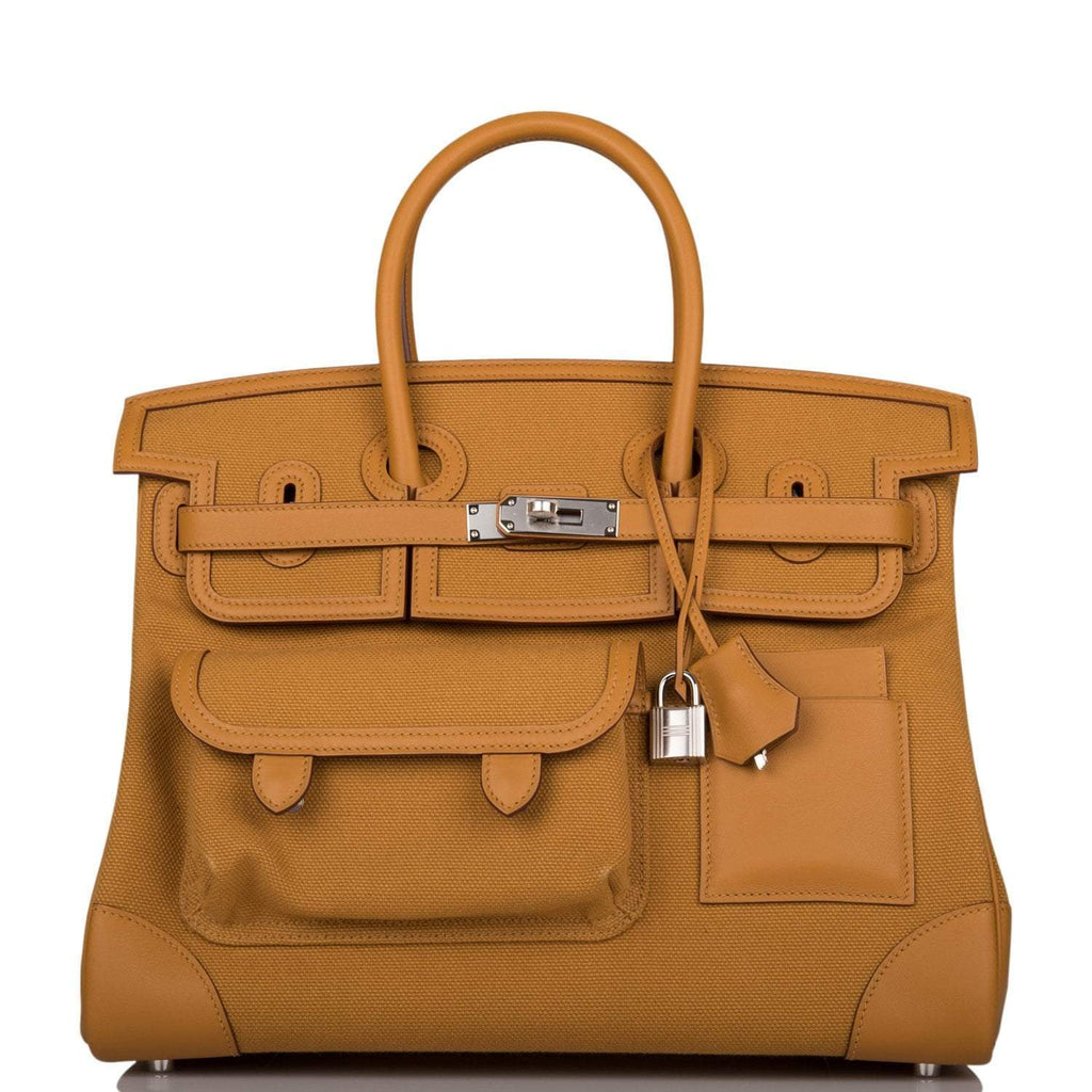 Hermes Birkin 35cm Desert/Sesame Swift and Toile Canvas "Cargo" Palladium Hardware