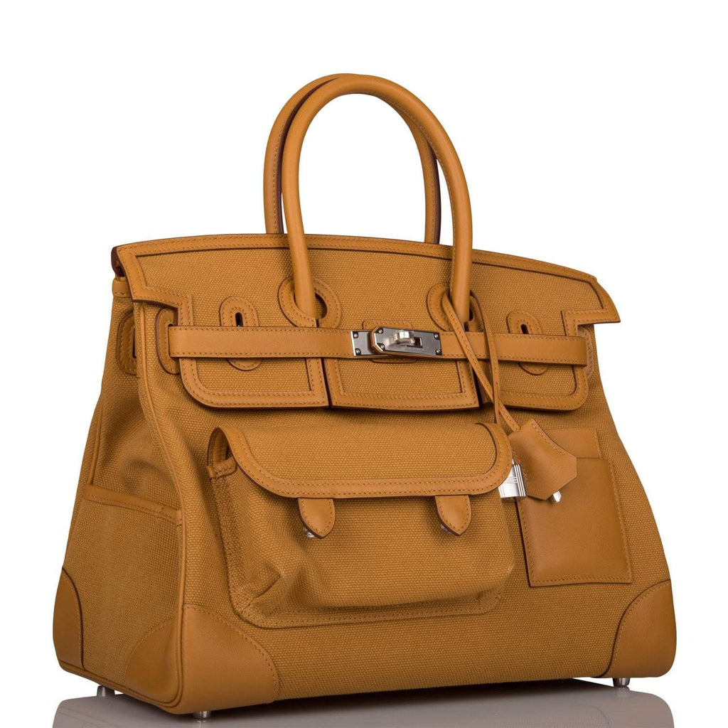 Hermes Birkin 35cm Desert/Sesame Swift and Toile Canvas "Cargo" Palladium Hardware