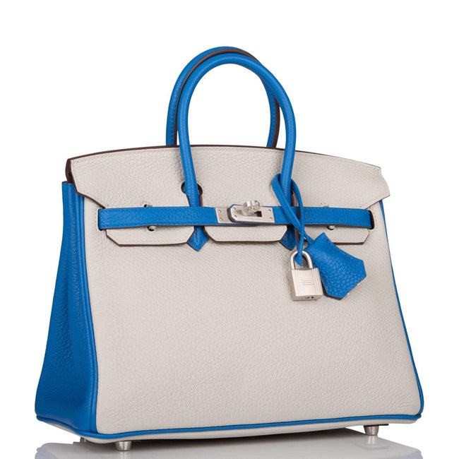 Hermes Birkin 25 Gris Mouette and Mykonos Clemence Brushed Palladium Hardware Main Image