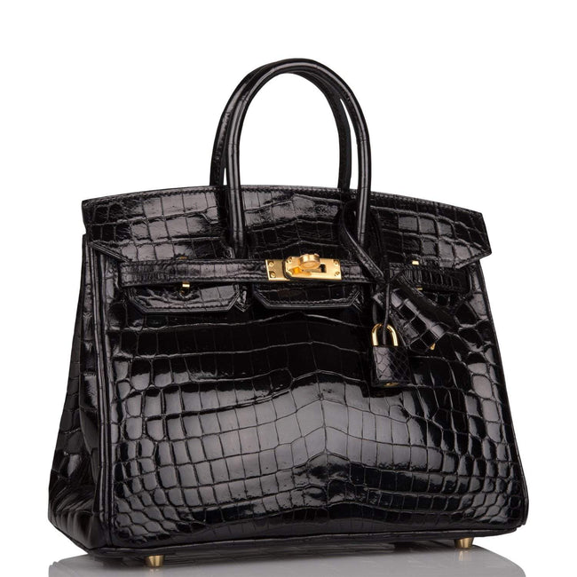 Hermes Black Shiny Niloticus Crocodile Birkin 25cm Gold Hardware Main Image