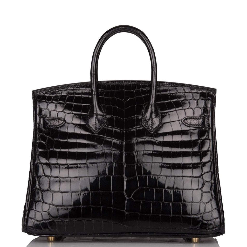 Hermes Black Shiny Niloticus Crocodile Birkin 25cm Gold Hardware