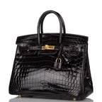 Hermes Black Shiny Niloticus Crocodile Birkin 25cm Gold Hardware