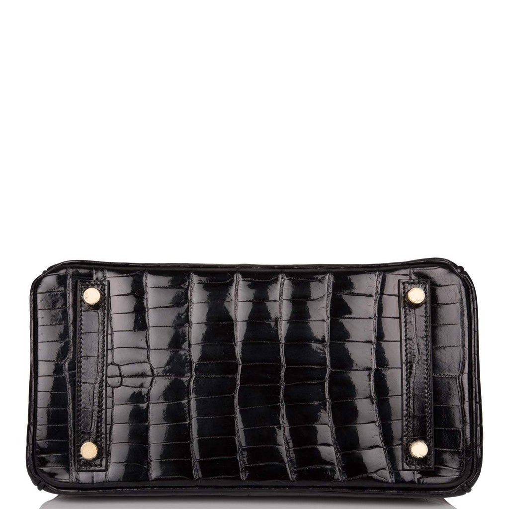 Hermes Black Shiny Niloticus Crocodile Birkin 25cm Gold Hardware