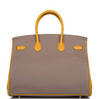 Hermes Birkin 35 Etoupe and Jaune Ambre Togo Brushed Gold Hardware