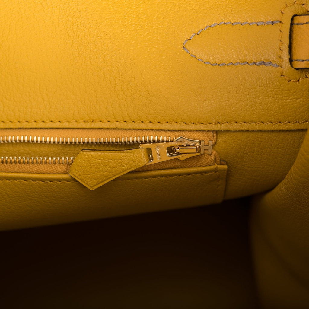 Hermes Birkin 35 Etoupe and Jaune Ambre Togo Brushed Gold Hardware
