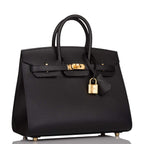 Hermes Birkin Sellier 25 Black Epsom Gold Hardware