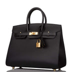 Hermes Birkin Sellier 25 Black Epsom Gold Hardware