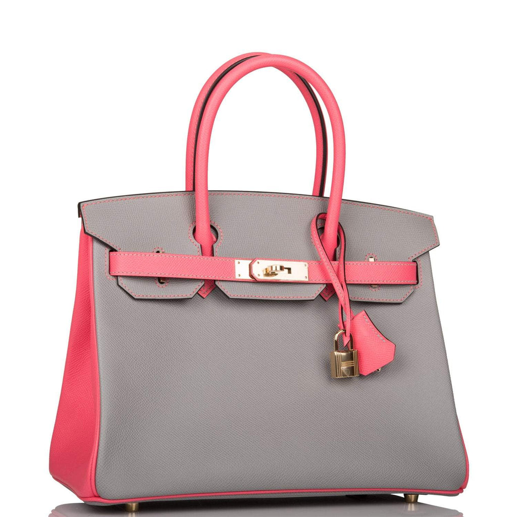Hermes Birkin 30 Gris Mouette and Rose Azalee Epsom Permabrass Hardware