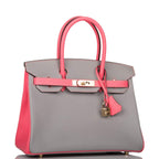 Hermes Birkin 30 Gris Mouette and Rose Azalee Epsom Permabrass Hardware
