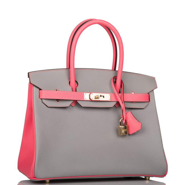 Hermes Birkin 30 Gris Mouette and Rose Azalee Epsom Permabrass Hardware Hover Image