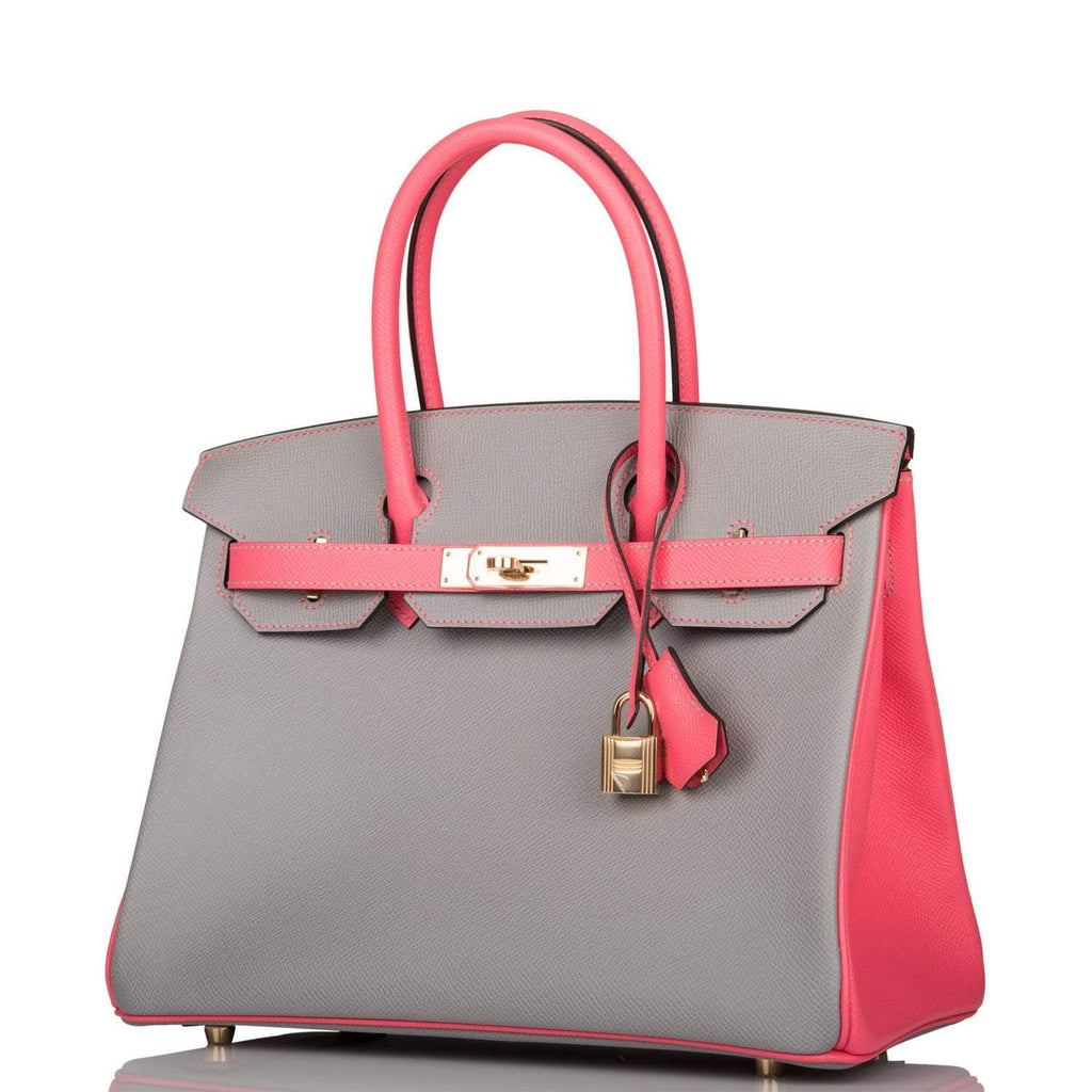Hermes Birkin 30 Gris Mouette and Rose Azalee Epsom Permabrass Hardware