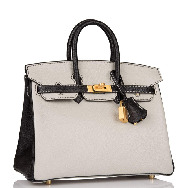 Birkin 25 Gris Perle and Black Chèvre Brushed Gold Hardware Main Image