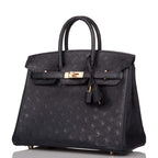 Hermes Birkin 25 Bleu Indigo Ostrich Rose Gold Hardware