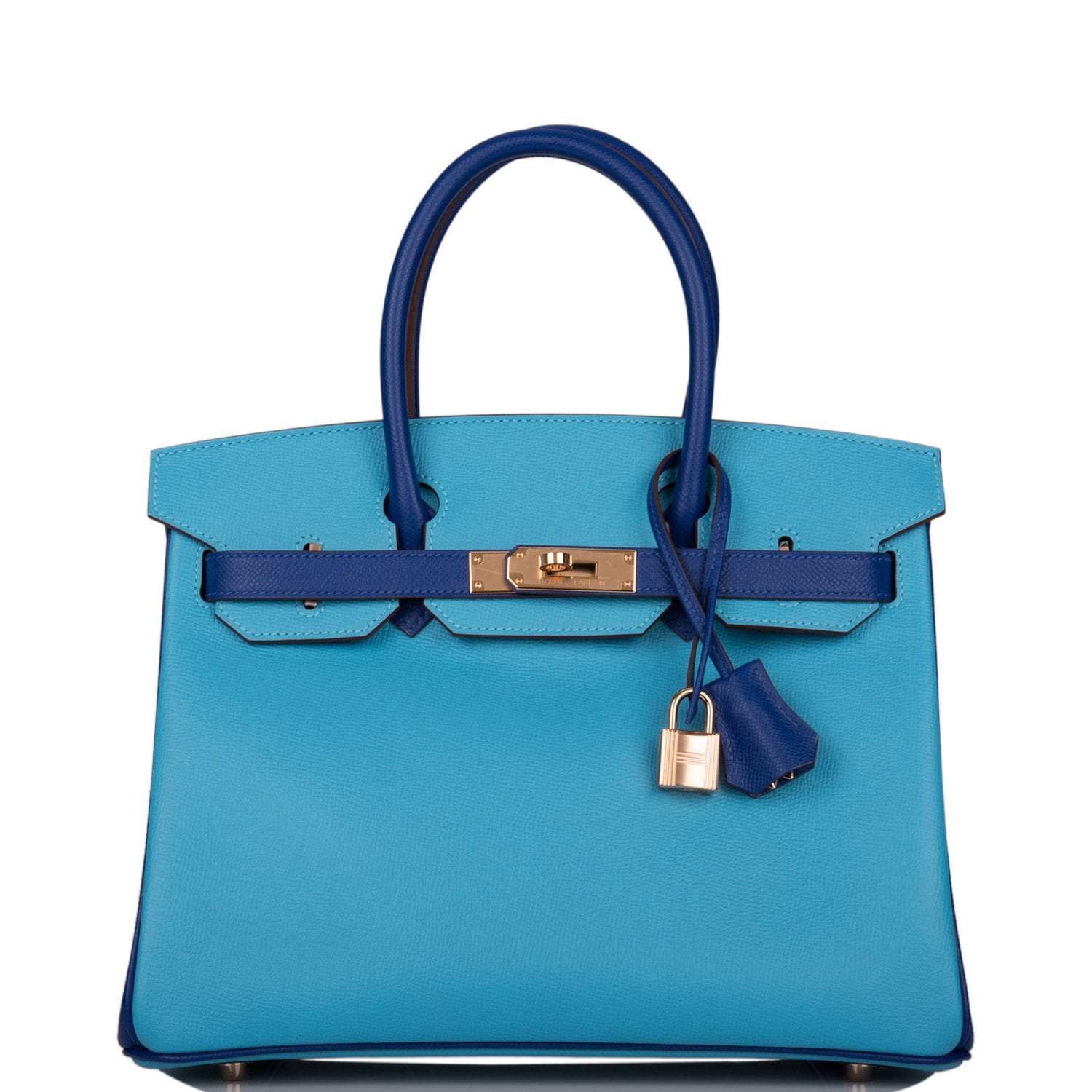 Hermes Birkin 30 Celeste and Bleu Electric Epsom Rose Gold Hardware