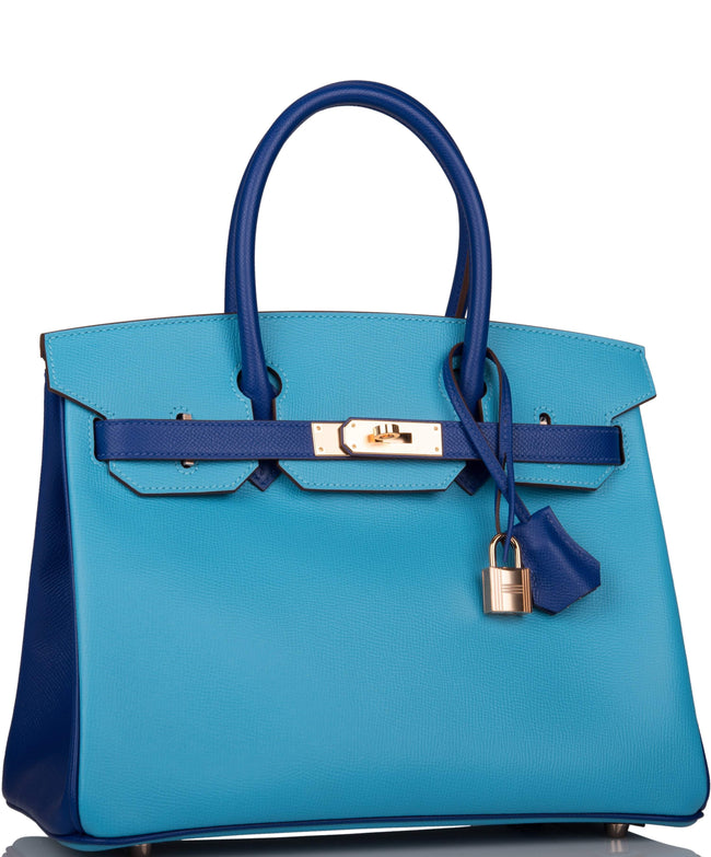 Hermes Birkin 30 Celeste and Bleu Electric Epsom Rose Gold Hardware Main Image