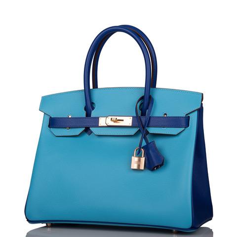 Hermes Birkin 30 Celeste and Bleu Electric Epsom Rose Gold Hardware