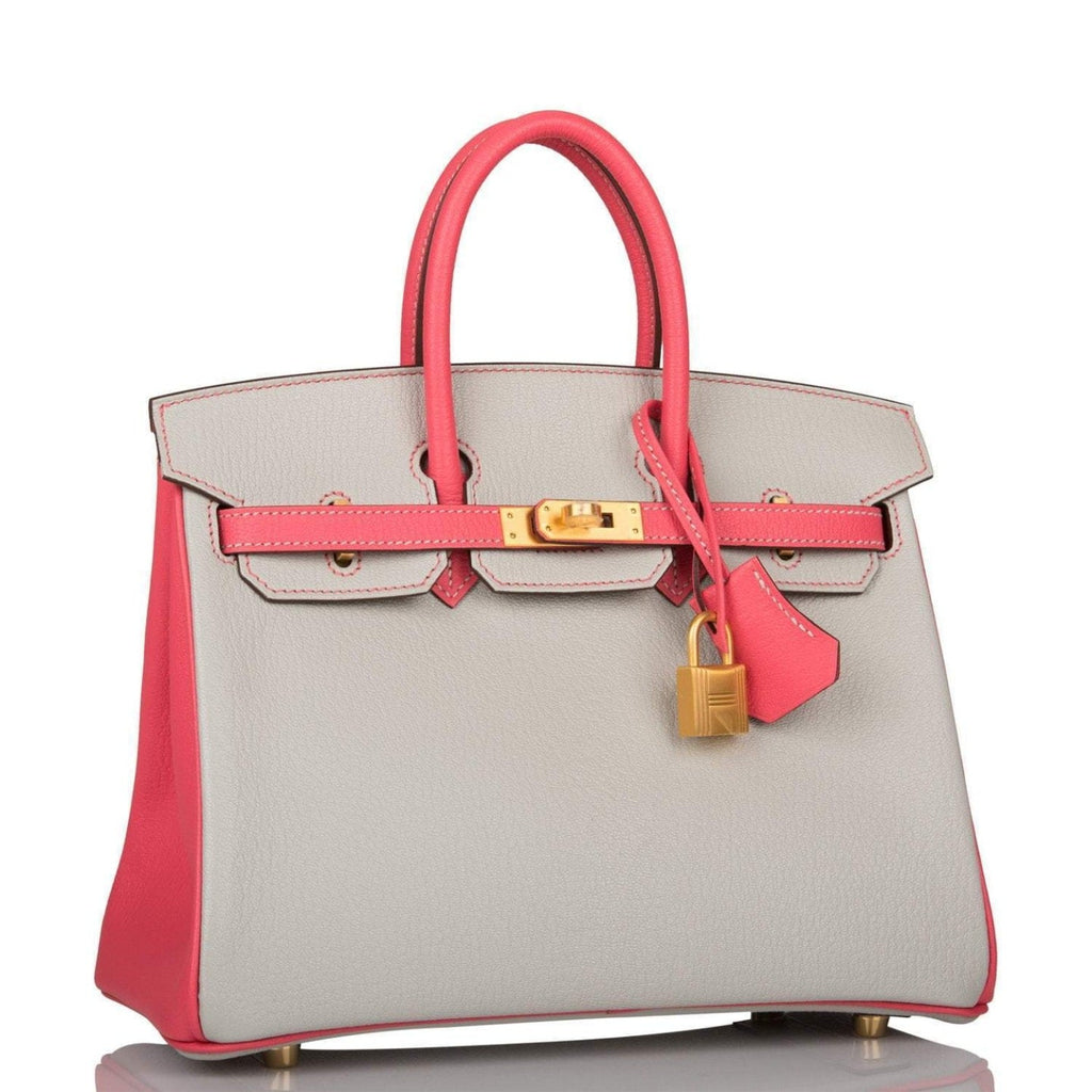 Hermes Birkin 25 Gris Perle and Rose Azalee Chèvre Brushed Gold Hardware