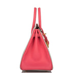 Hermes Birkin 25 Gris Perle and Rose Azalee Chèvre Brushed Gold Hardware