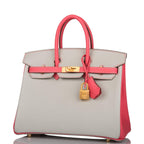 Hermes Birkin 25 Gris Perle and Rose Azalee Chèvre Brushed Gold Hardware