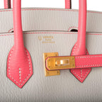 Hermes Birkin 25 Gris Perle and Rose Azalee Chèvre Brushed Gold Hardware