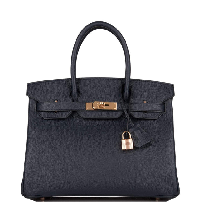 Hermes Birkin 30 Bleu Indigo Epsom Rose Gold Hardware Hover Image