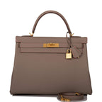 Hermes Horseshoe Stamp (HSS) Gris Asphalte Verso Togo Retourne Kelly 32cm Brushed Gold Hardware