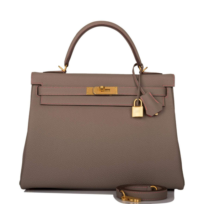 Hermes Horseshoe Stamp (HSS) Gris Asphalte Verso Togo Retourne Kelly 32cm Brushed Gold Hardware Hover Image