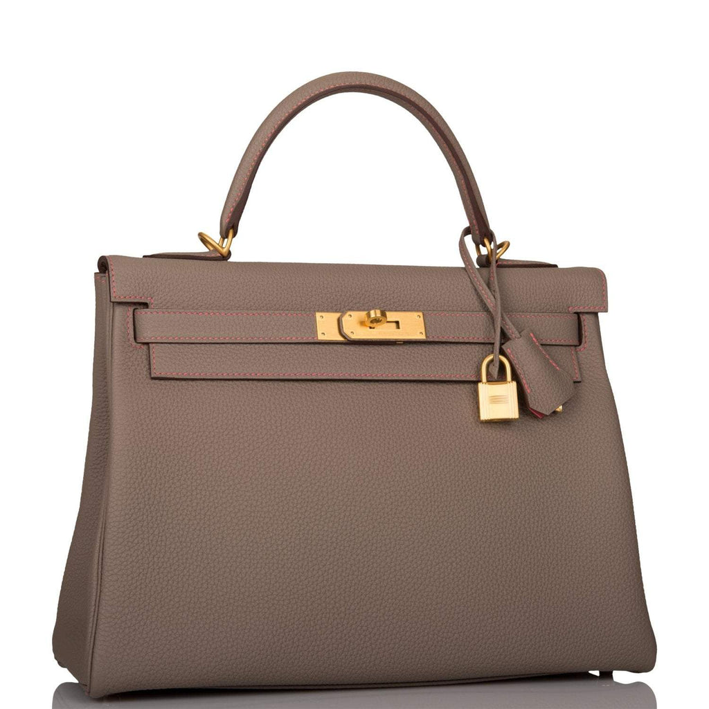 Hermes Horseshoe Stamp (HSS) Gris Asphalte Verso Togo Retourne Kelly 32cm Brushed Gold Hardware