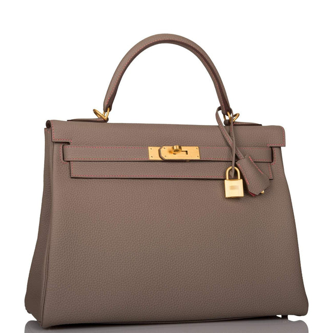 Hermes Horseshoe Stamp (HSS) Gris Asphalte Verso Togo Retourne Kelly 32cm Brushed Gold Hardware Main Image