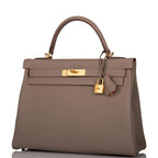 Hermes Horseshoe Stamp (HSS) Gris Asphalte Verso Togo Retourne Kelly 32cm Brushed Gold Hardware