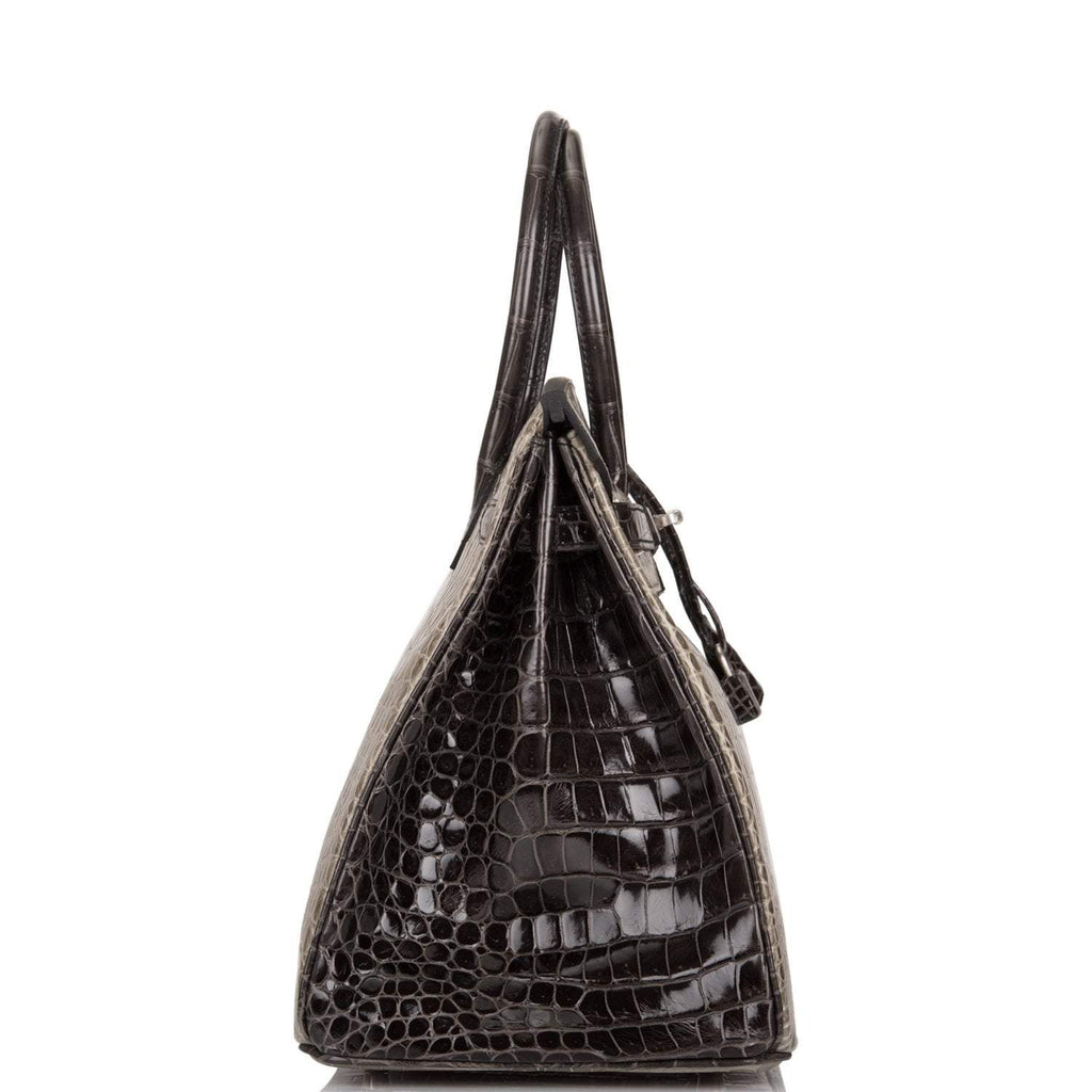 Hermes  Birkin 35cm Bi-Color Gris Tourterelle and Graphite Shiny Porosus Crocodile Brushed Palladium Hardware