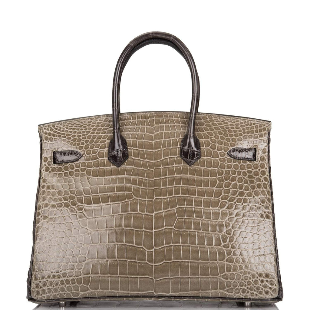 Hermes  Birkin 35cm Bi-Color Gris Tourterelle and Graphite Shiny Porosus Crocodile Brushed Palladium Hardware