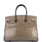 Hermes  Birkin 35cm Bi-Color Gris Tourterelle and Graphite Shiny Porosus Crocodile Brushed Palladium Hardware