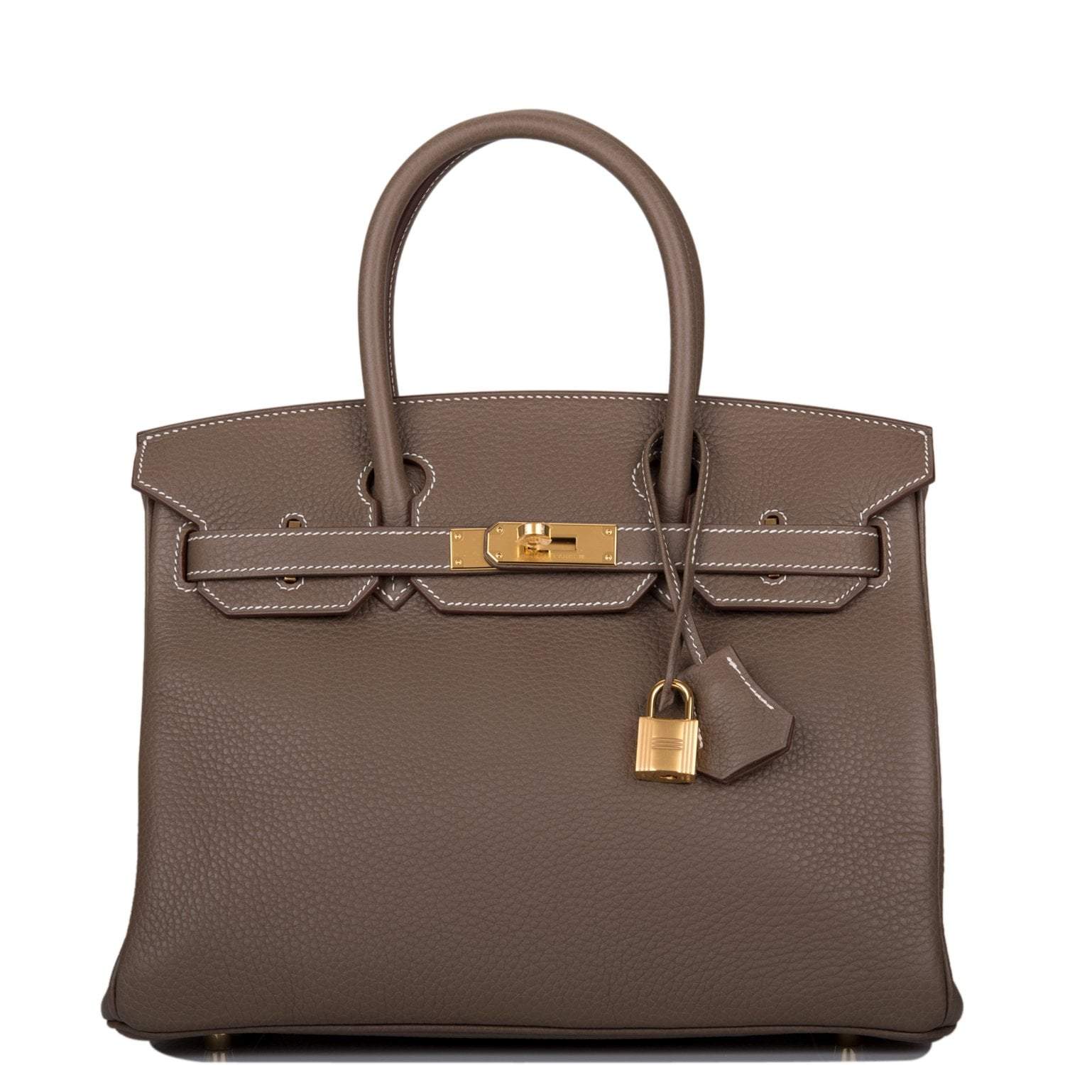 Hermes Etoupe Clemence Birkin 30cm Gold Hardware