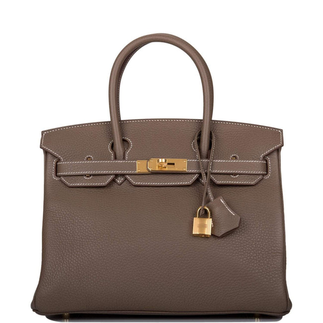 Hermes Etoupe Clemence Birkin 30cm Gold Hardware Hover Image