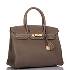 Hermes Etoupe Clemence Birkin 30cm Gold Hardware