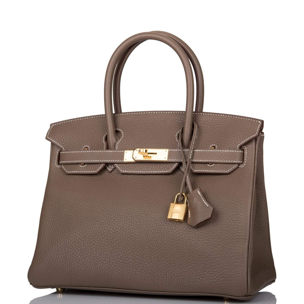 Hermes Etoupe Clemence Birkin 30cm Gold Hardware