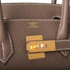 Hermes Etoupe Clemence Birkin 30cm Gold Hardware