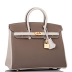 Hermes Birkin 25 Etoupe and Craie Togo Brushed Gold Hardware