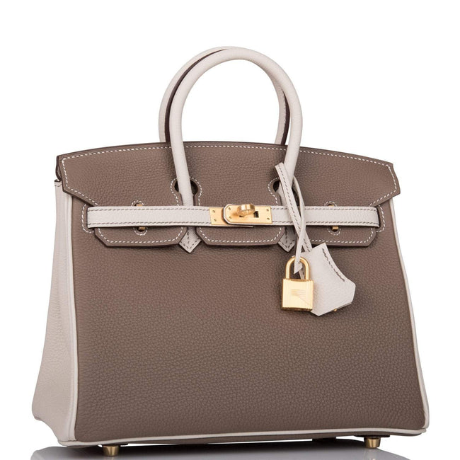 Hermes Birkin 25 Etoupe and Craie Togo Brushed Gold Hardware Hover Image