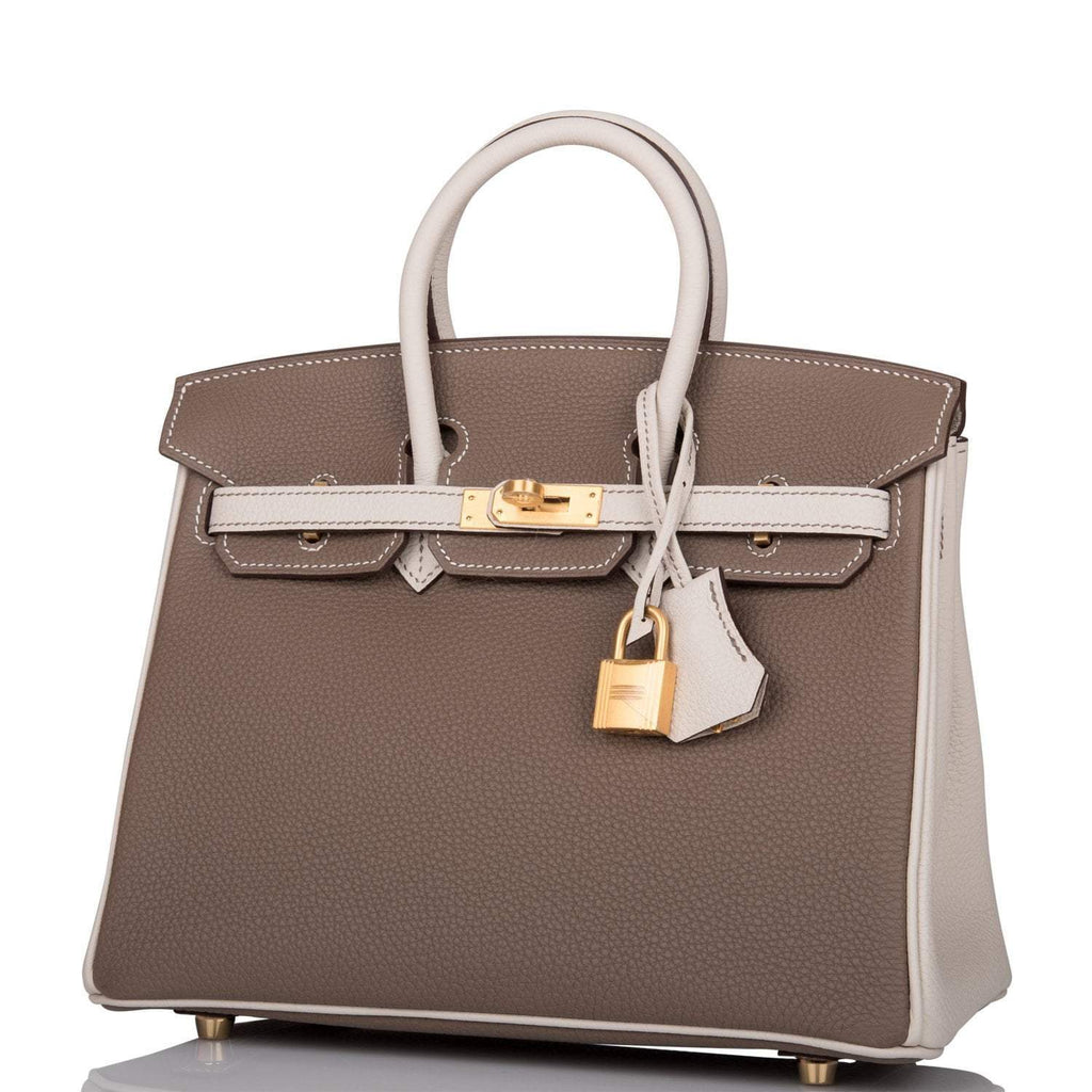 Hermes Birkin 25 Etoupe and Craie Togo Brushed Gold Hardware